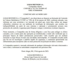 Lojas Renner sofrem ataque cibernético